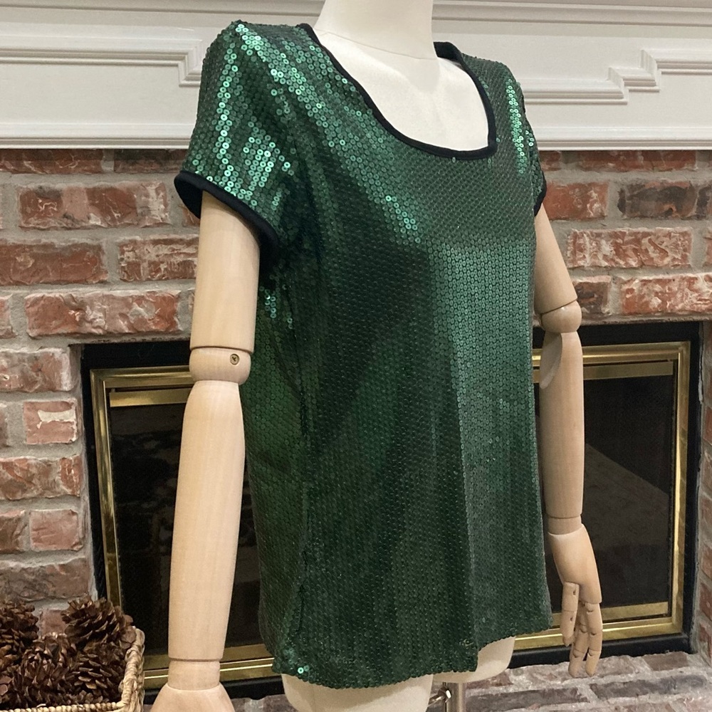 Romeo & Juliet Couture fully sequined green blouse / S / EUC - Picture 4 of 16